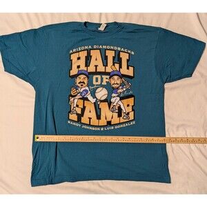 Arizona Diamondbacks Hall of Fame T-Shirt XL Randy Johnson Luis Gonzalez Teal